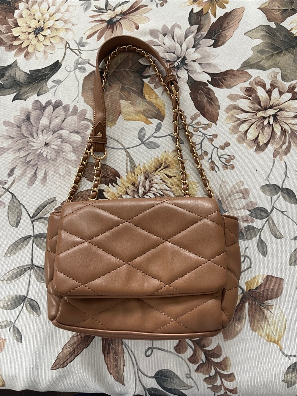Quilted Chain-Handle Shoulder Bag in Brown